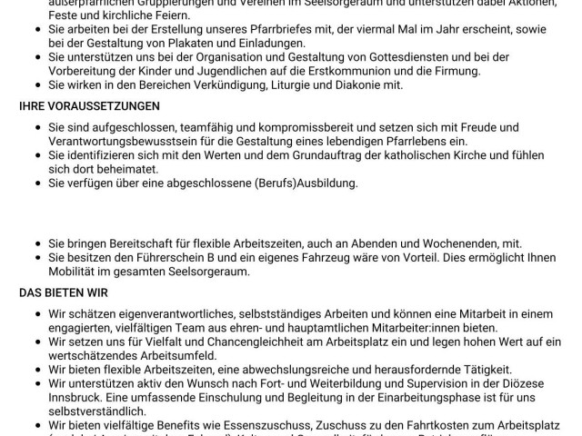 Stellenausschreibung Pfarrhelferin/Pfarrhelfer