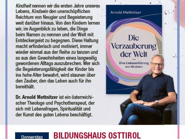 Die Verzauberung der Welt - Lesung & Buchpräsentation mit Arnold Mettnitzer