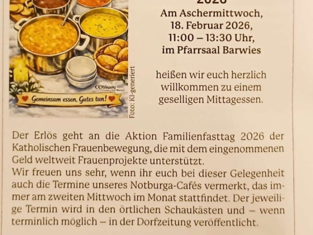 FASTENSUPPE DER VINZENZGEMEINSCHAFT