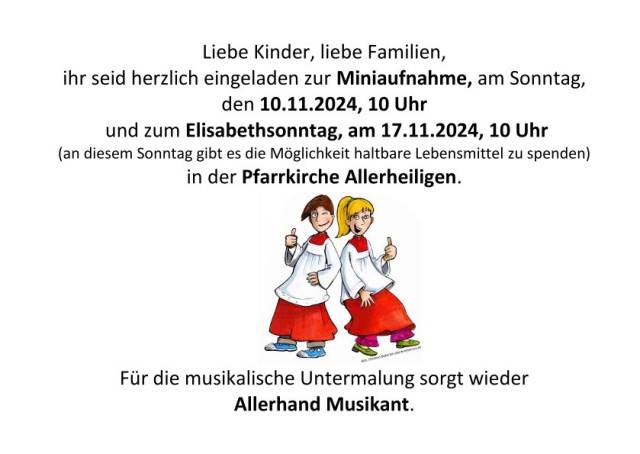 10.11. 10:00 Uhr Familiengottesdienst mit Miniaufnahme 