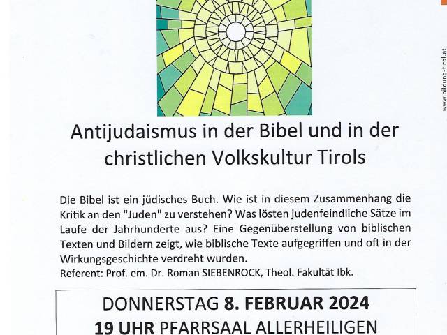 Do 08.02.2024 19 Uhr Pfarrsaal Allerheiligen | Antijudaismus in der Bibel