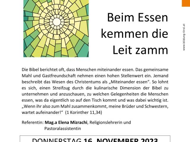 DO, 16.11.2023 - 19:00 Uhr - Tiroler Bibelkurs mit Mag. Elena Mizrachi