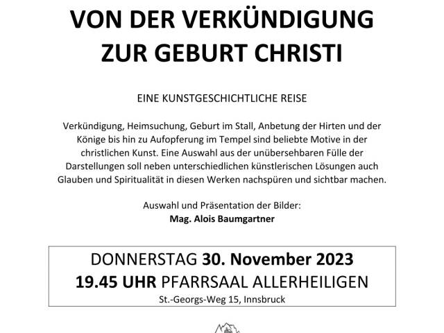  DO, 30. November 2023 - 19:45 Uhr - Katholisches Bildungswerk im Pfarrsaal Allerheiligen