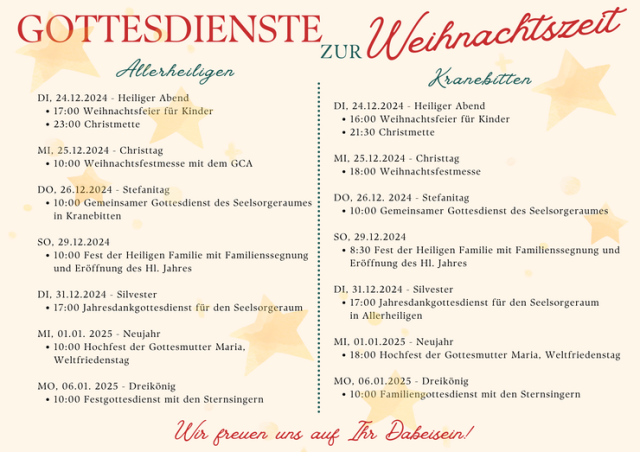 Gottesdienste zur Weihnachtszeit