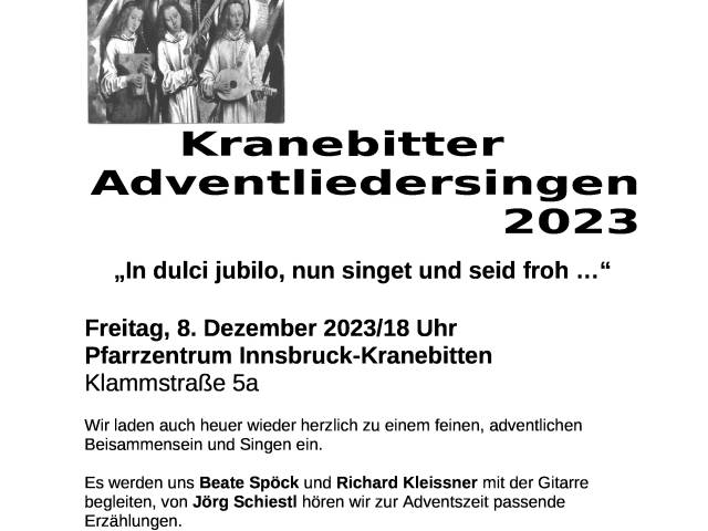 FR, 08.12. 18:45 | Adventliedersingen - Pfarrsaal Kranebitten