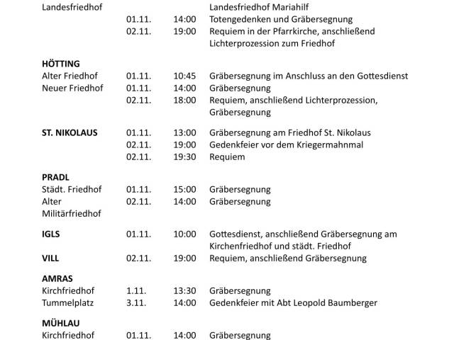 Gräbersegnungen zu Allerheiligen und Allerseelen in Innsbruck