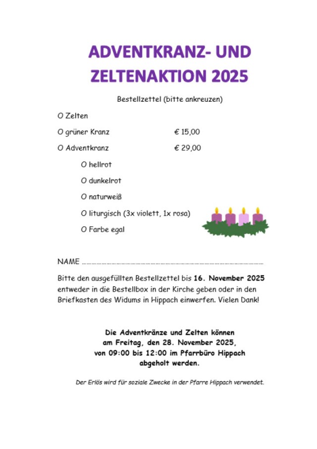 Adventkranz- und Zeltenaktion 2025